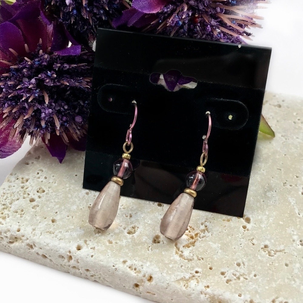 Purple Bead Dangle Earrings​​​